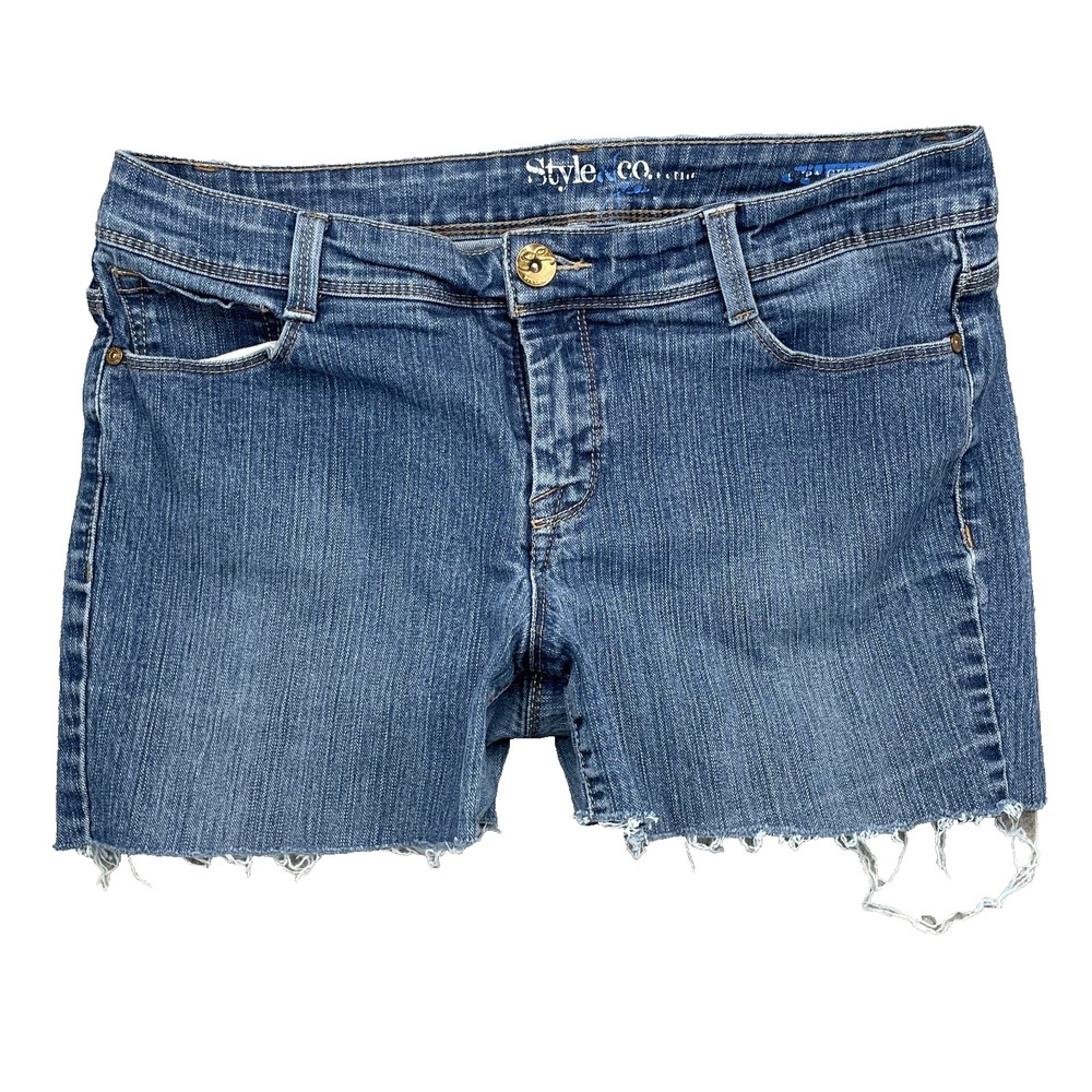 Style&Co Jean Short Women 32* Raw Hem Y2K Rodeo Retro Daisy 90s Classic Academia
